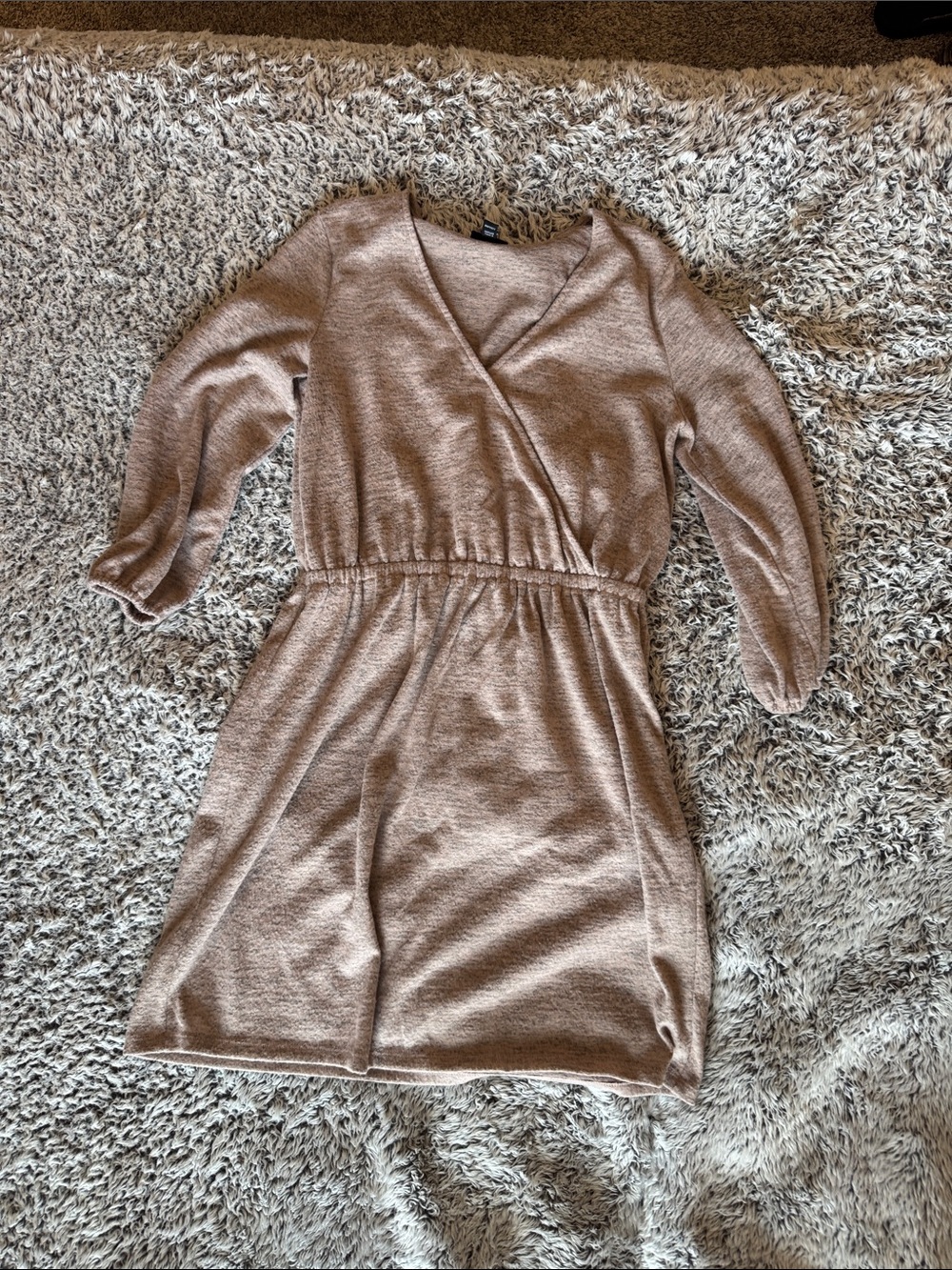 a.n.a Long Sleeve Faux-Wrap Tan Dress